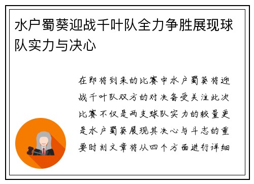 水户蜀葵迎战千叶队全力争胜展现球队实力与决心